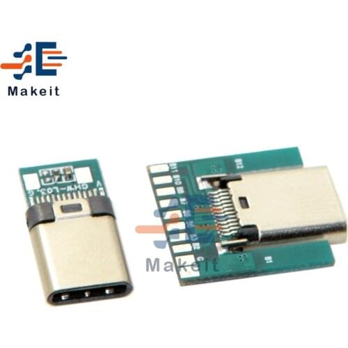 USB 3.1 Type C Connector 24 Pins Male Female Socket Connector Plug Test PCB Board Adapter Module for Solder Wire & Cable