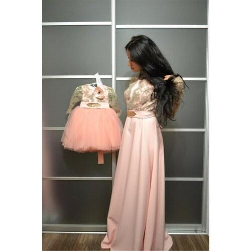 Long Sleeve Vintage Lace Mother Daughter Celebration Birthday Party Dresses Mom kid Girls Matching Dresses Pageant Gowns Custom