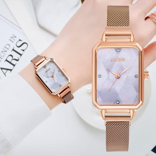Vogue Women Watches Plush Magnet Buckle Rectangular Dial Rhinestone Watch Ladies Quartz Wrist Watch Bracelet Set Reloj Mujer