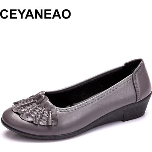 CEYANEAO 2020 Autumn new mother single shoes PU leather soft non-slip comfortable women shoes woman casual flats shoes plus size