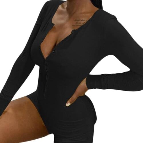 Women rompers V-neck Buttoned Long-sleeved Jumpsuit Casual Tight Niche Embroidered Strechy Slim Spring Fall shorts Rompers