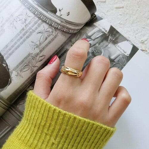 925 Sterling Silver Water Ripple Single Layer Ring Gold Color Simple Europe Design Charming Gold Resizable Rings Women Jewelry