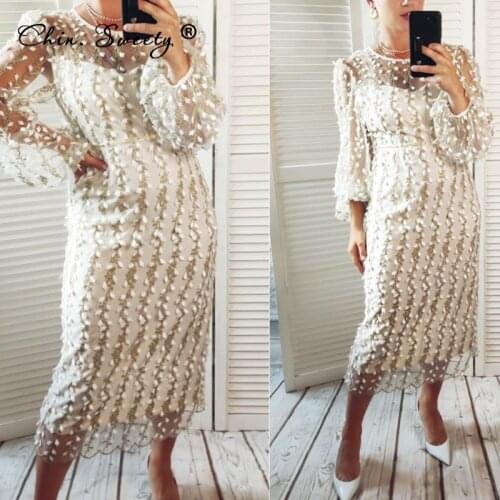 Embroidery Print Floral Mesh Womens Dress Long Sleeve O-neck Zipper Midi Dresses Female 2021 Summer Elegant Party Lady Vestidos