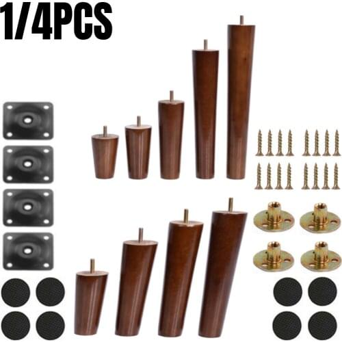 1/4PCS Furniture Legs Walnut-Brown Replacement Wood Straight/Oblique Foot M8/M10Stem For Tea Table SofaCabinet TVStands 50-500mm