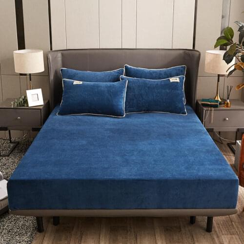 1 pc Blue Coral Fleece Bed Sheet Queen King Size Bedding Solid Color Plain Dyed Minimalist Style Bed Cover cobertores de cama