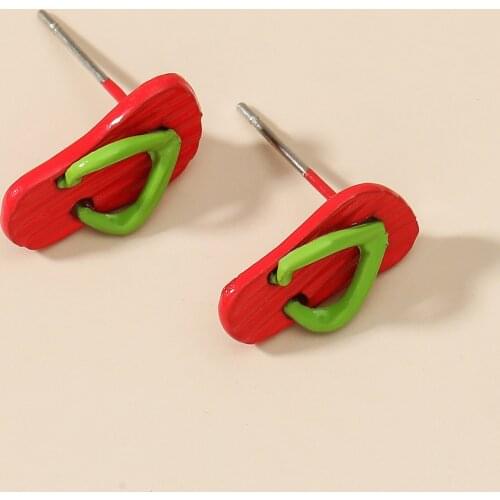 12 Pairs/Lot Little Slippers Earrings Women Girls Cute Red Green Enamel Creative Summer Shoes Ear Stud Charm Fashion Jewelry