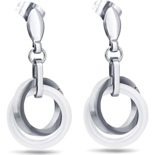 2021 High Quality Titanium steel ceramic round earrings Crystal from Swarovskis Simple Fine Jewelry Fit Women and female