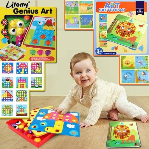 3D Puzzles Button Art,Art sketchpad Mushroom Nails Jigsaw Puzzles Kit Creative Mosaic Pegboard Montessori Educational Toys