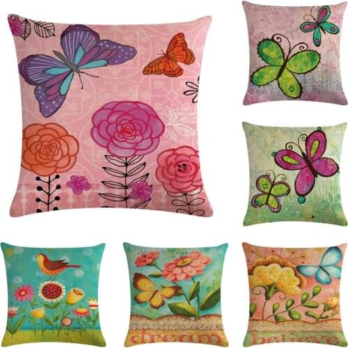 45*45cm decorative cushion covers Watercolor Butterfly Throw pillow case palm Birds Flower Cushion Case Sofa Car Home Decor