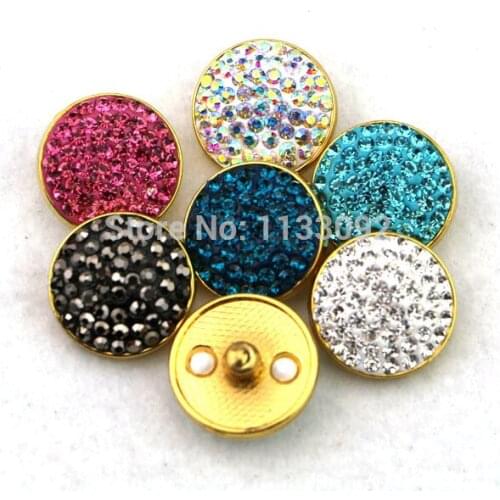 5pcs/lot 5colors 20mm rhinstone snap buttons gold metal button charm fit snap leather bracelet with interchangeable snap button