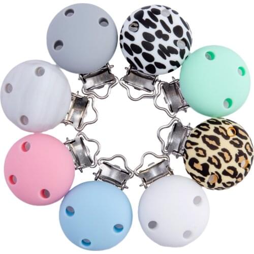 5pc Macaron Silicone Beads Pacifier Clip Leopard Making Baby Teething Necklace Accessories Clip Nipple DIY Bead Tool