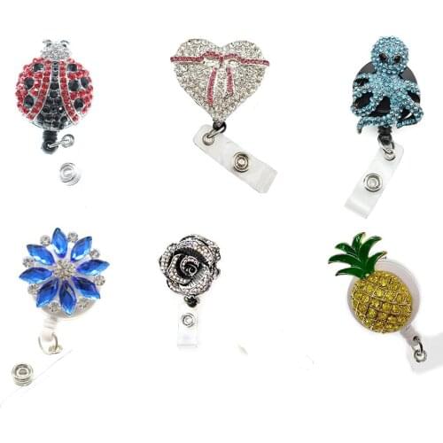 6 Style Animal Ladybug Flower Octopus Pineapple Retractable Yoyo Badge Reel Holder For Doctor Medical Student Office Supplier