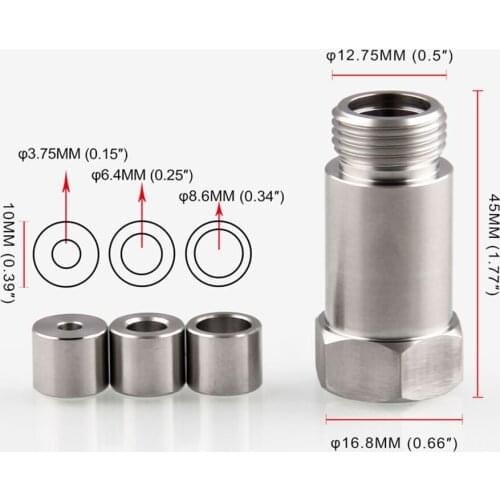 O2 Sensor Adapter CEL FIX Restrictor Fitting + Gas Flow Inserts Silver
