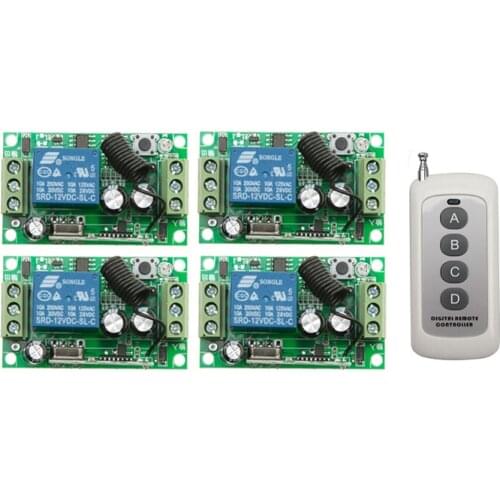 DC12V 8A 1CH RF Wireless Remote Control System 55*32*16 mm 4 * Receiver& 1 *Transmitter Ultra-thin 4 key 100 m