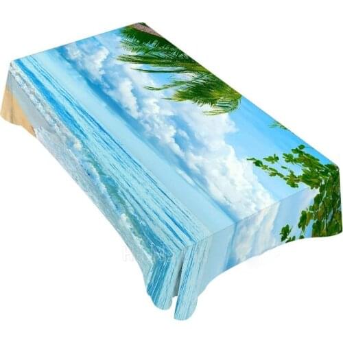 Decorative Rectangle Table Cloths Beach Scene Blue Sea