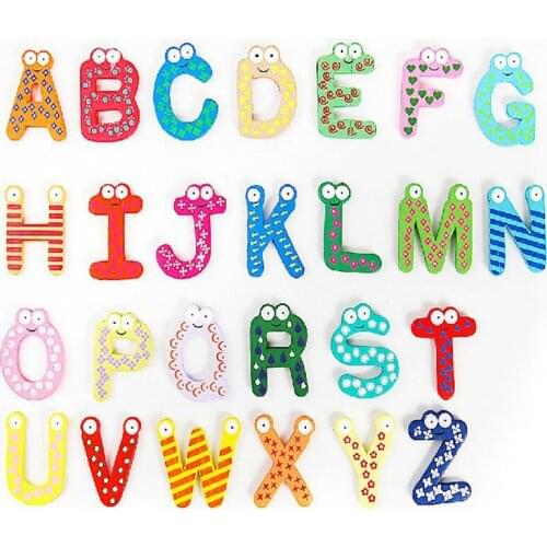 Wooden Fridge Magnet 26 Alphabet Intelligence Development Toy Kids Children Magnetic Sticker Classroom Office Whiteboard Gadget