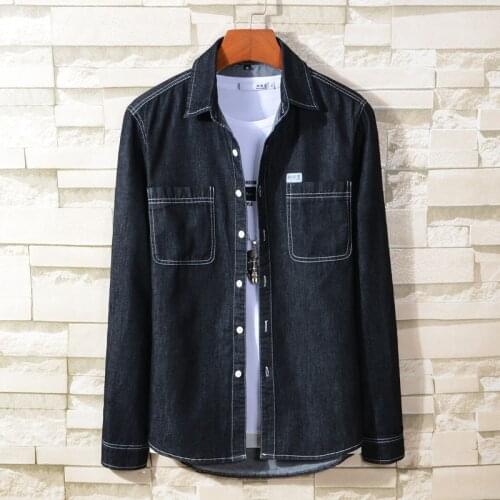 2021 Spring Summer New MenS Denim Slim Shirt High-Quality Fashion All-Match Cowboy Jacket Business Casual Male Black Blue Top