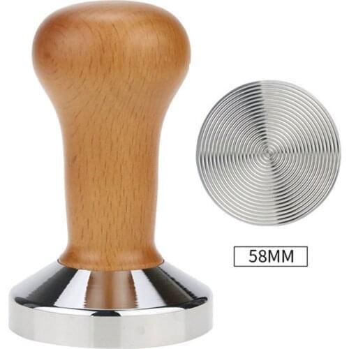 51/58mm Wooden Handle Coffee Powder Hammer Handmade Coffee Tampers with 304 Stainless Steel flat/Thread Base Coffee Accessories