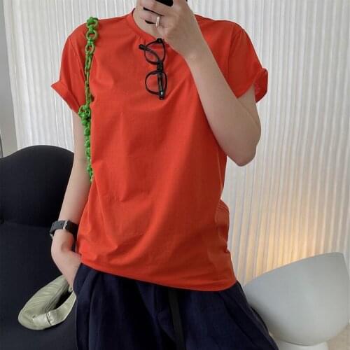 Summer womens casual solid color round neck short-sleeved loose T-shirt