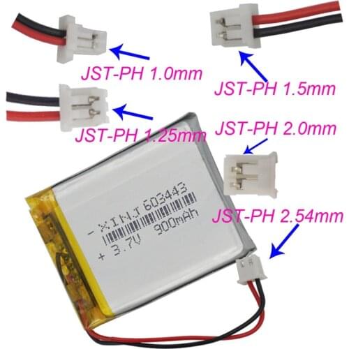 XINJ 3.7V 900mAh Li Lithium Polymer Battery 2pin 1.0/1.25/1.5/2.0/2.54mm plug For DIY PDA Camera navigation Music player 603443