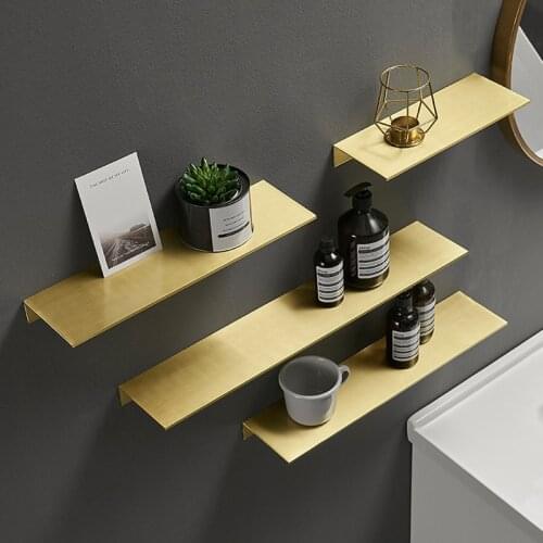 Brushed Gold Black Aluminum Bathroom Shampoo Cosmetics Shelves Wall Mounted Toilet Storage Rack Corner Shelf Accessories