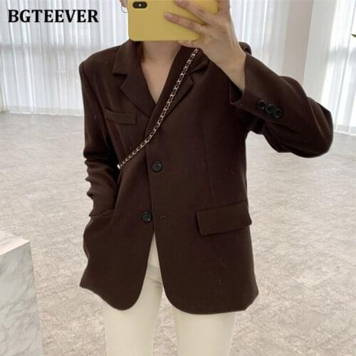 BGTEEVER Fashion Single-breasted Loose Women Jacket Blazer 2021 Autumn Winter Notched Collar Female Suit Coats Ladies Outwear