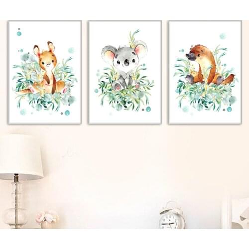Cartoon Animals Canvas Painting Paper Nordic Posters Prints Koala Kangaroo Platypus Wall Art Pictures Kids Room Nursery Decor