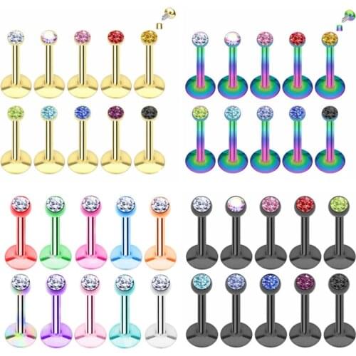 Stainless Steel Labret Piercing Stud Set 16G Tragus Piercing Stud Lot Vertical Labret Piercing Lip Ring Stud Bulk Cartilage Ring