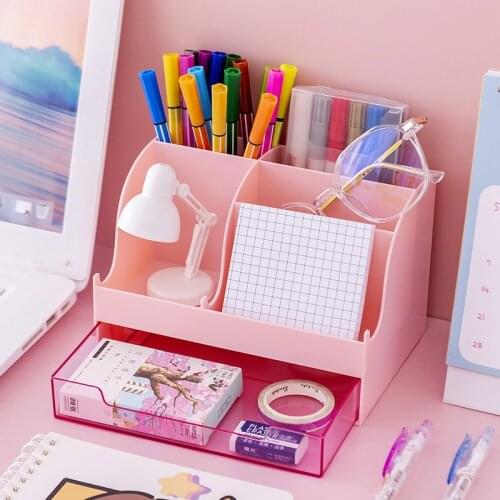 Penholder Desk Organizer Desktop Cute Drawer Type Desktop Organizer Office Desk Accessories Stand Stationery Office Storage