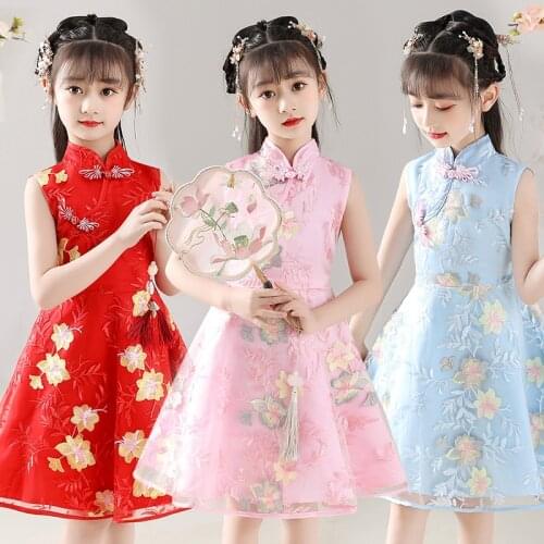 New summer girls' dresses, Chinese style embroidered cheongsam dresses, dance dresses, evening dresses, princess skirts SP0290