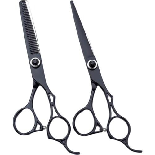 6 Inch Black Professional Salon Japanese Stainless Steel Hair Cutting Thinning Barber Scissors