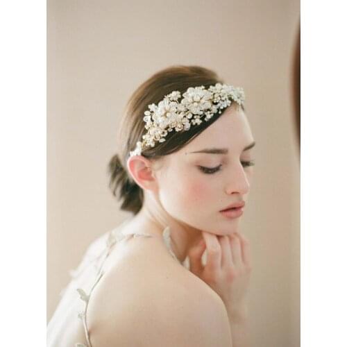 Handmade Pearl Flower Headband Bridal Wedding Hair Band Tiara Headband Crystal Headpiece Hair Fashion Jewelry Accessories