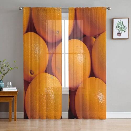 Simple Tulle Curtains Fresh Fruit Orange Villa Living Room Adult Bedroom Study Gauze Fabric Balcony Decor Chiffon Curtains
