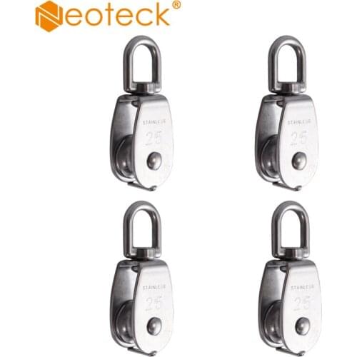Neoteck 4Pcs Stainless Steel M25 Steel Wire Pulley Heavy Duty Steel Single Wheel Swivel Lifting Rope Pulley Block For Wire Rope