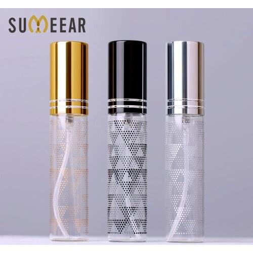 50 PCS/Lot 10ml Clear Glass Atomizer Bottle Colored Dots Shining Aluminum Cap Spray Perfume Bottle Travel Bottles Container