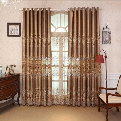 Luxury European Style Golden Luxury Water Soluble Embroidery Curtains for Living Dining Room Bedroom