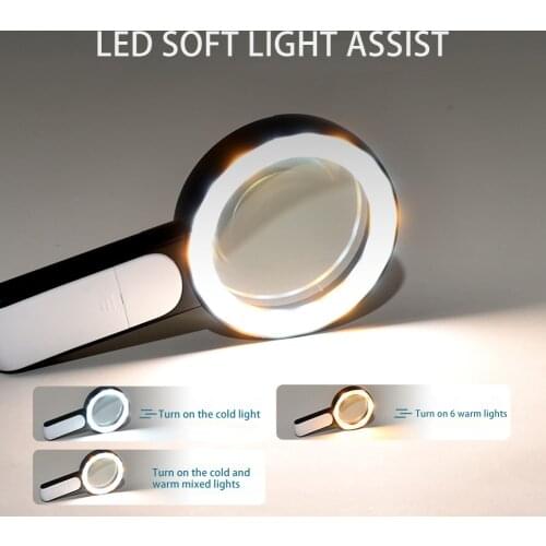 Lighted Magnifying Glass 30X Handheld Large Reading Magnifier Loupe with 18 LED Illuminated Light for Seniors Repairing