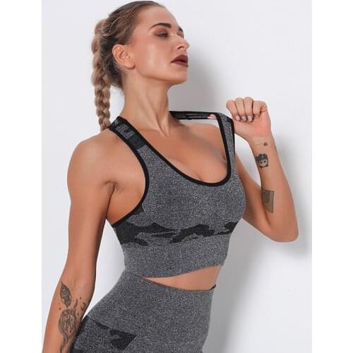 SALSPOR Women Sport Bra Yoga Shockproof Push Up Camouflage Seamless Bra Gym Tank Tops Running High Impact Active Underwear Bra