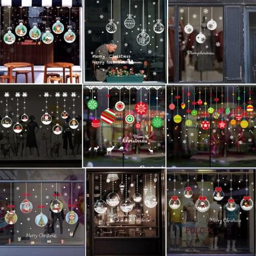 Merry Christmas Decoration Mural Snowflake Hanging Ball Decal Shop Window Glass Decor Festival Party Decorative Wall Sticker Art