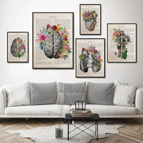 Brain Art Flower Anatomy Print Psychological Neurologist Doctor Medical Poster Wall Art Canvas Painting Clinic Home Decoration
