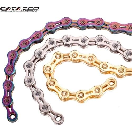 Bicycle Chain Hollow Mtb Bike Chain Bicycle Chain 9/10/11 Speed with Connector Master Links Gold Radiant Optional Plier