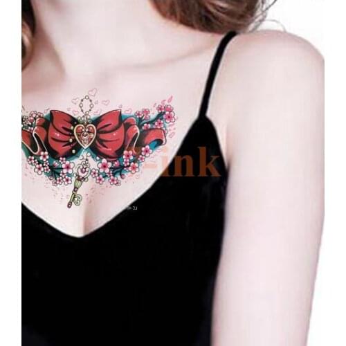 Waterproof Temporary Tattoo sexy Sailor moon Women large size Key Necklace Red Design Cool Fake Tattoo for gril woman