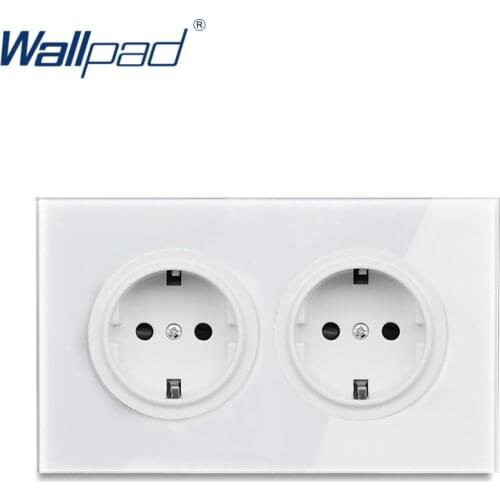 Wallpad L6 Double 2 Gang EU Standard Wall Socket 146 type German Dual Twin Power Outlet White Tempered Glass Panel 146*86mm