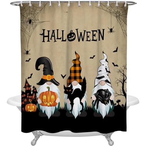 Halloween Gnome Crow Bat Shower Curtain Waterproof Polyester Fabric Bathroom Curtain Home Bath Curtain with Hook