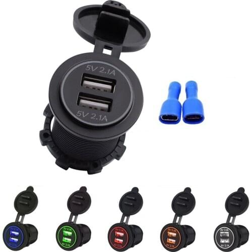 12V Car Cigarette Lighter Socket Dual 2.1A USB Port Charger Power Outlet LED Car Motorcycle Boat Car Charger Modification