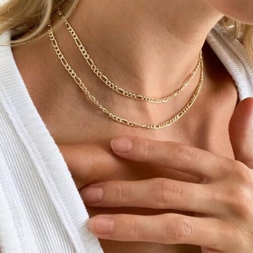 Women Figaro Chain Necklace Gold Color Adjustable Choker Necklace 5mm Layered Set Jewelry