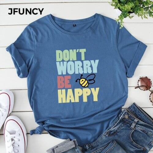 JFUNCY Letter Print Women T-Shirt 100% Cotton Summer Woman Shirts Plus Size Loose Mujer Tshirt Korean Harajuku Graphic Tees Tops