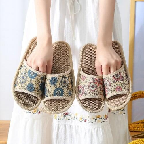 Chinese Style Old Beijing Woman Linen Sandals And Slippers Home Cotton And Linen Non-slip Couple Fashion Retro Slippers