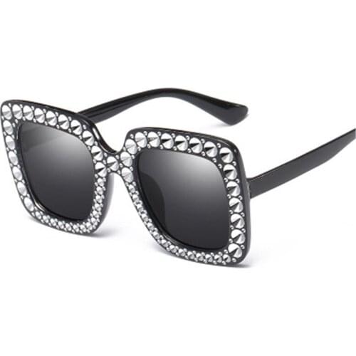 Sunglasses Women New Oversized Aviation Square Diamond New Fashion Brand Designer Black 2018 Female Sun Glasses Oculos UV400