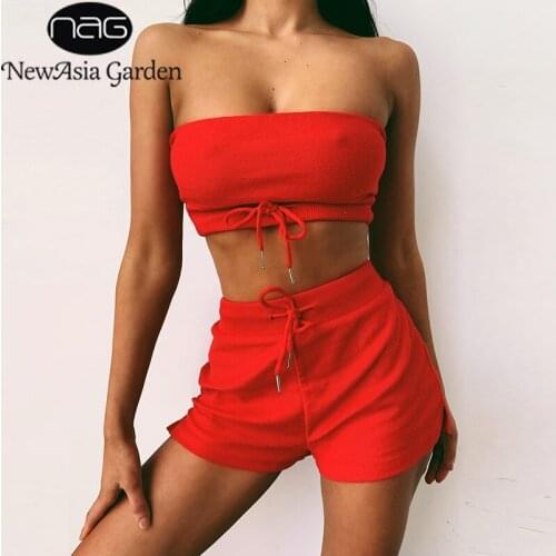 NewAsia Summer Crop Top Shorts Two Piece Set Women Candy Colors Loungewear Set Sexy Tracksuit Womens Casual 2 Piece Suit 2020